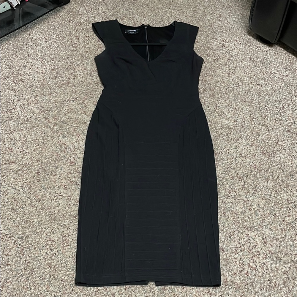 Bebe ribbed knit fitted Black Sleeveless midi Dress with back slit